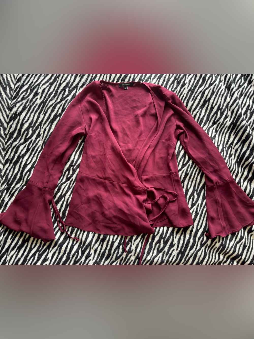 Ambiance Burgundy Wrap Tunic with Bell Sleeves
